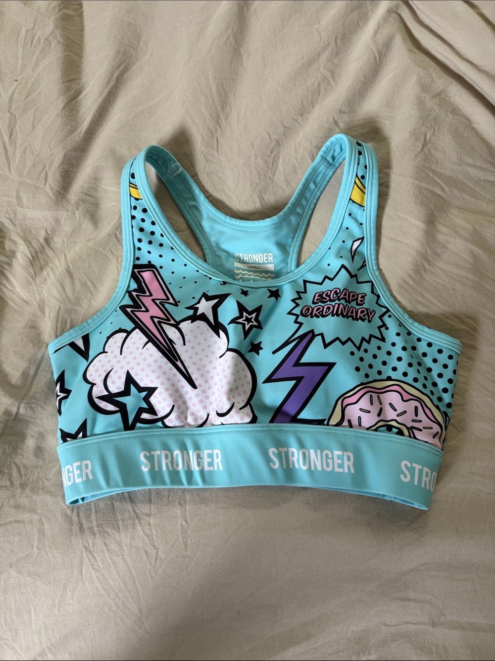 Stronger Women's Aqua Comic Print Sports Bra